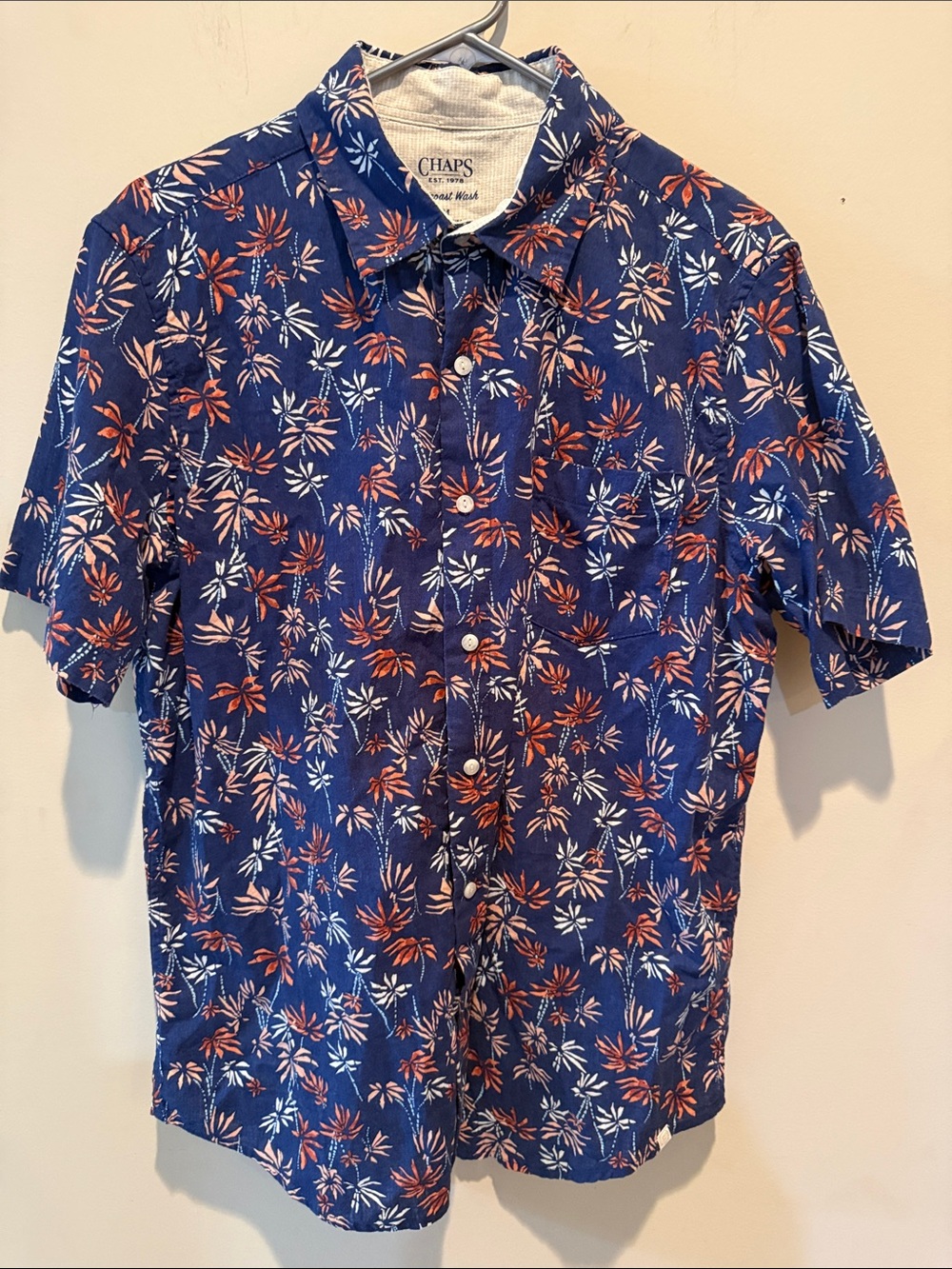 Chaps Navy Blue Short-Sleeve Floral Button-Down Shirt